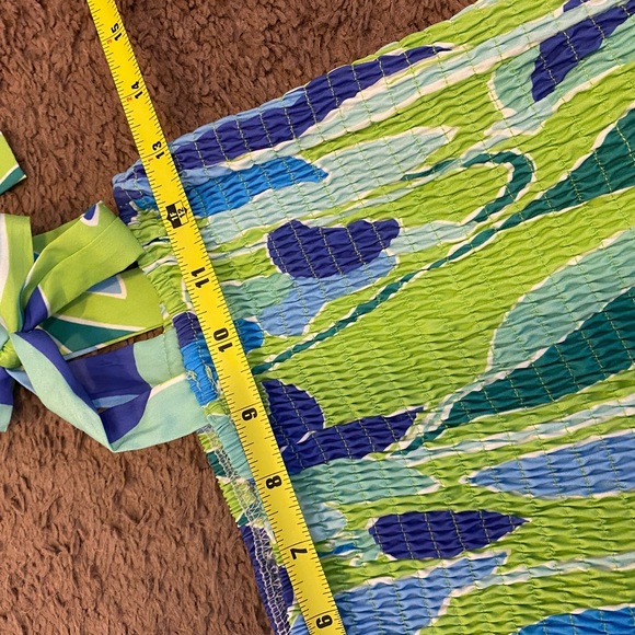 2 FOR $25Lime Green Printed Maxi Dress Smocked Flowy Sleeveless Tie Straps S M - Picture 7 of 7